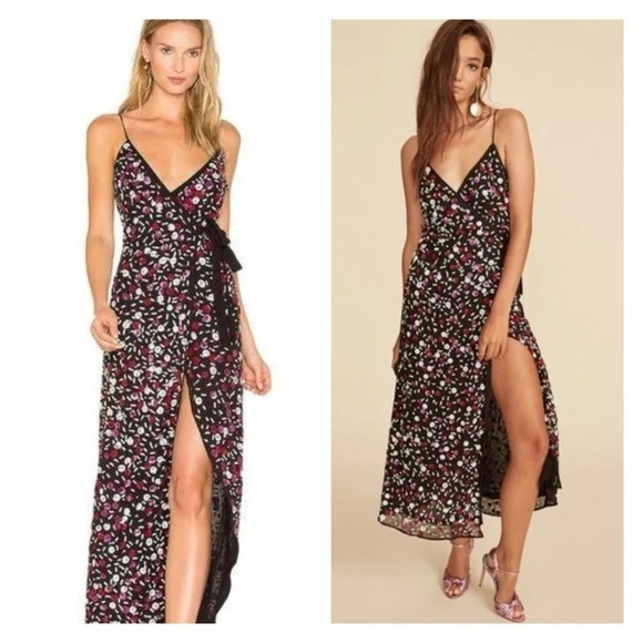 LPA x Revolve Black Beaded Sequin Floral Maxi Wrap Gown Small NWT - Picture 2 of 15